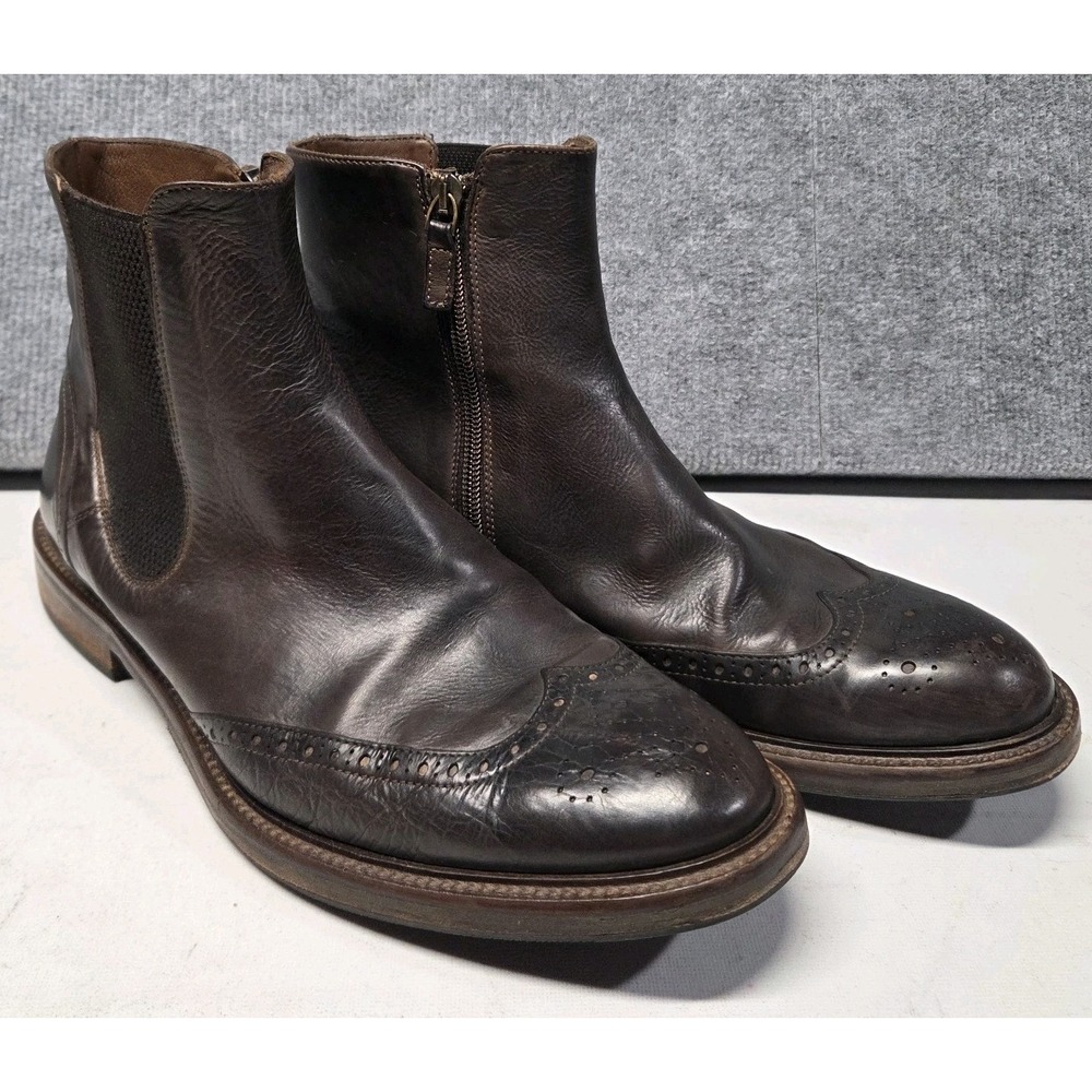 J&M Johnston & Murphy 1850 Collection Italy Brown Brogue Chelsea Side Zip Rare